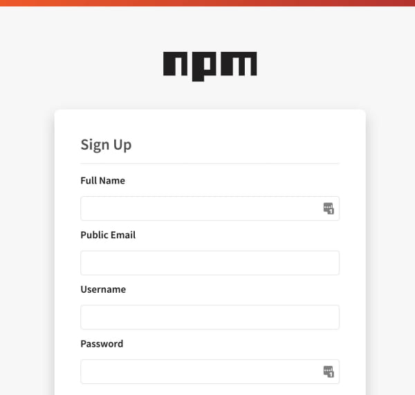 npm account creation page
